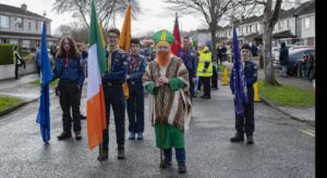Lucan St. Patrick's Day Parade 2023 the Scouts with St. Patrick